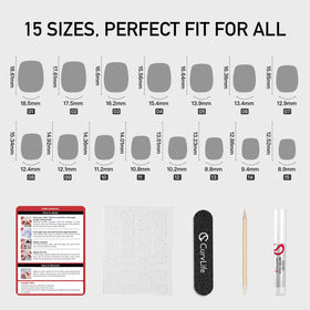 CurvLife Short Square Press On Nails Ruby Gloss Red adhesive tabs