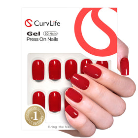 CurvLife Short Square Press On Nails Ruby Gloss Red front view