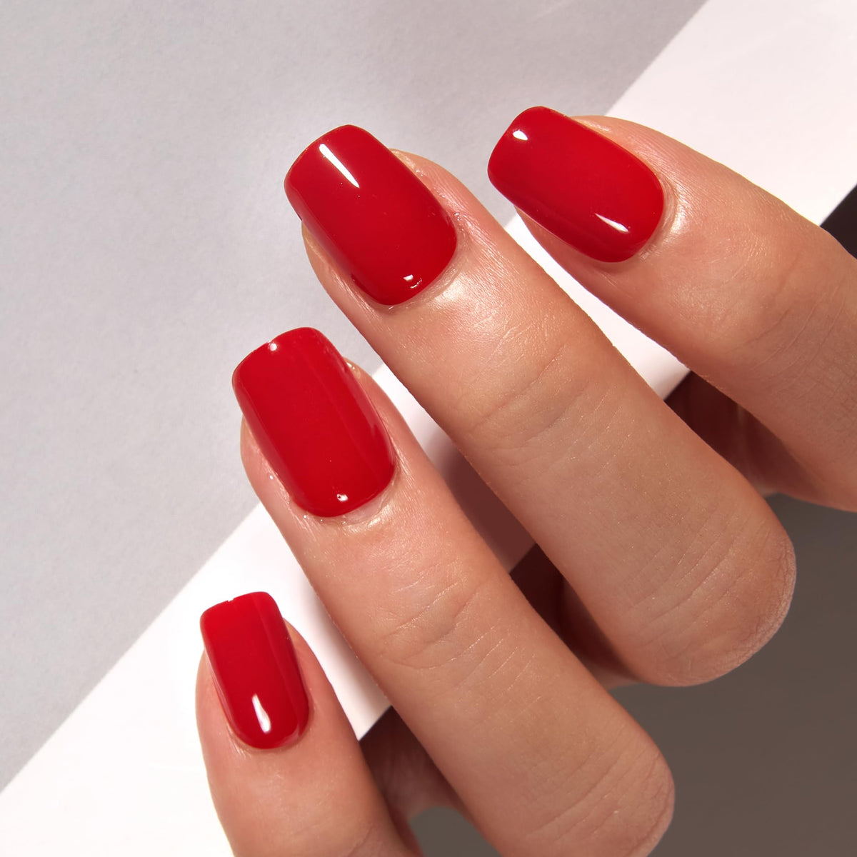 CurvLife Short Square Press On Nails Ruby Gloss Red packaging