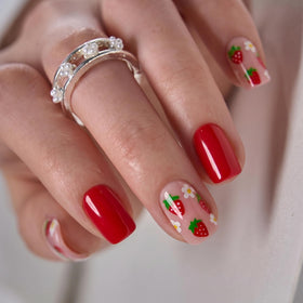 CurvLife Short Square Press On Nails Strawberry Kiss Pink front view