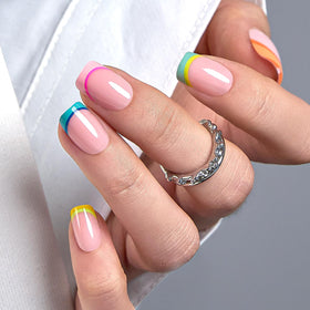 CurvLife Short Square Rainbow Design Press On Nails front view