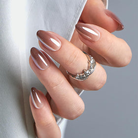 CurvLife Soft Gel Almond Press On Nails Kit in Mocha Chrome, front view