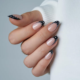 CurvLife Soft Gel Press On Nails in Medium Almond with Black French Tip