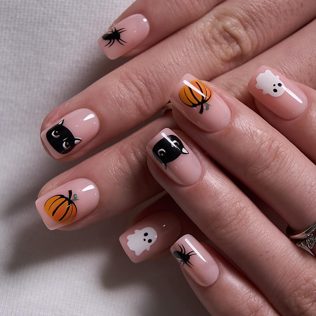 CurvLife Spooky Night Black Press On Nails front view