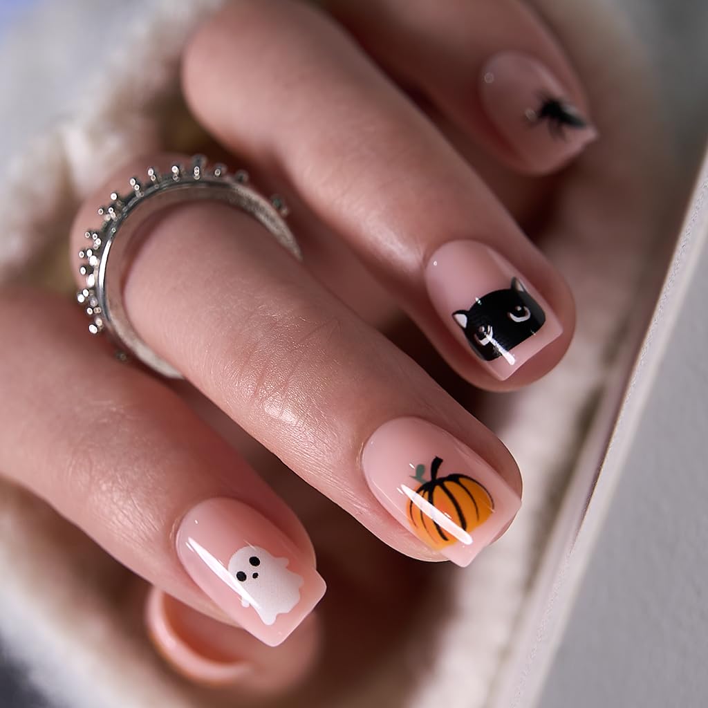 CurvLife Spooky Night Black Press On Nails with accessories