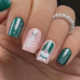 CurvLife Square Press On Nails Green Christmas with nail glue and accessories