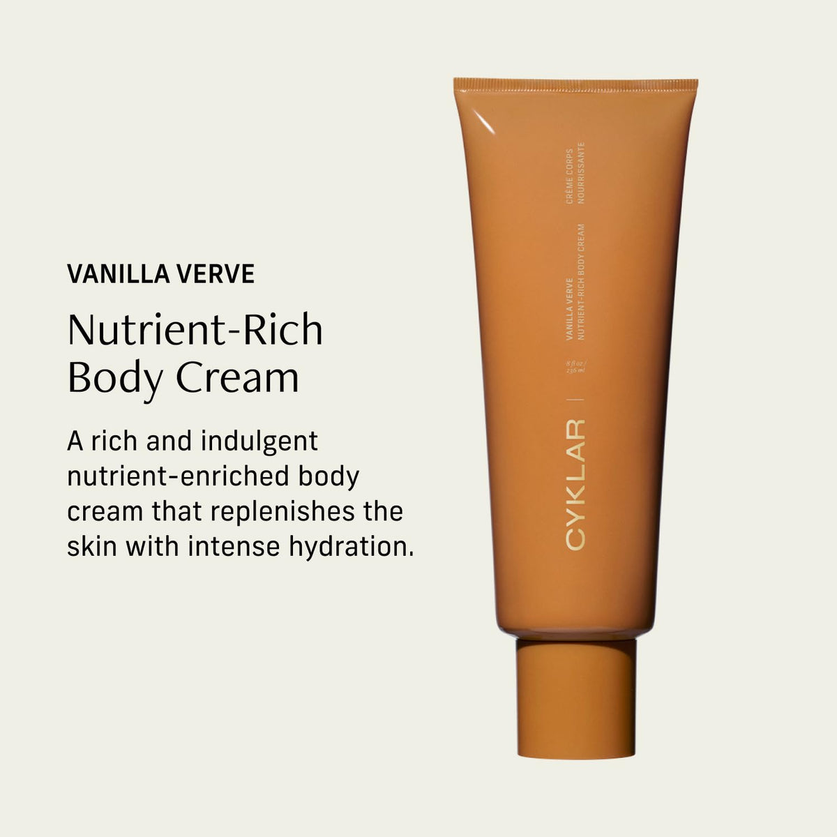CYKLAR Hydrating Body Cream Vanilla Verve tube close-up