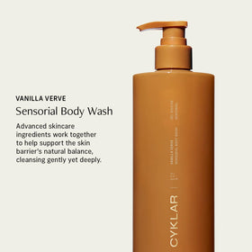 CYKLAR Multi-Oil Body Wash Vanilla Verve bottle with lather