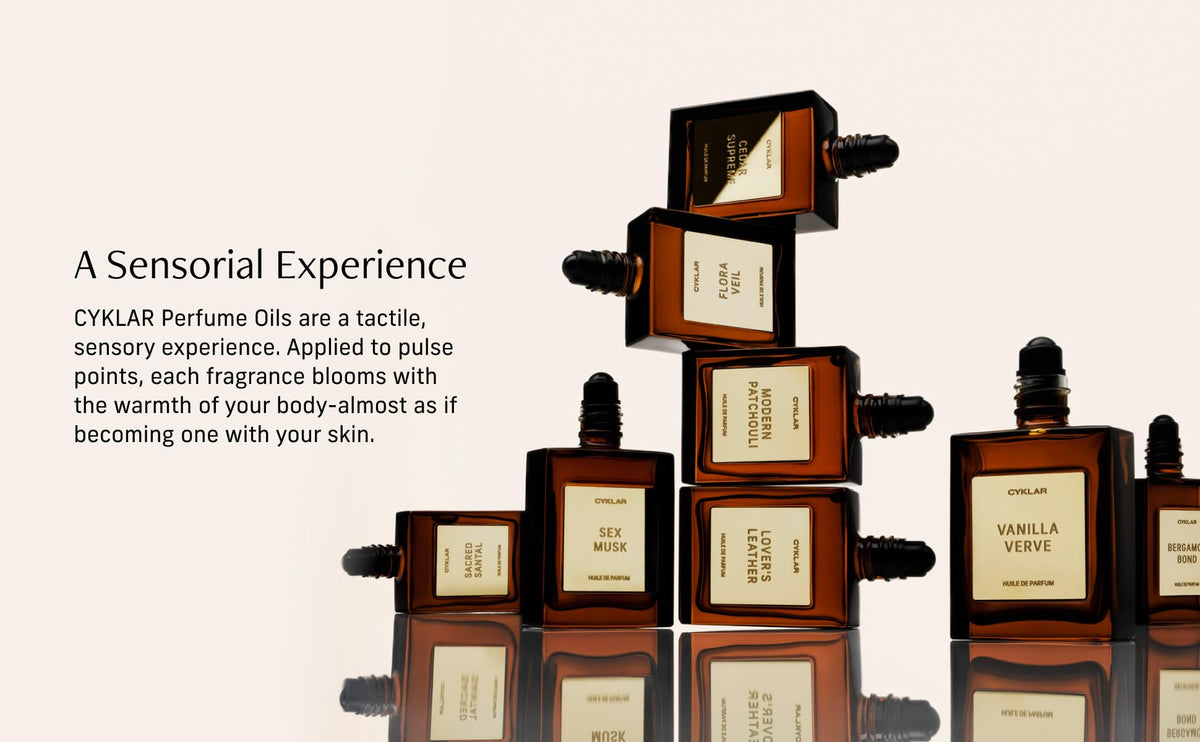 CYKLAR Perfume Oil packaging with floral background
