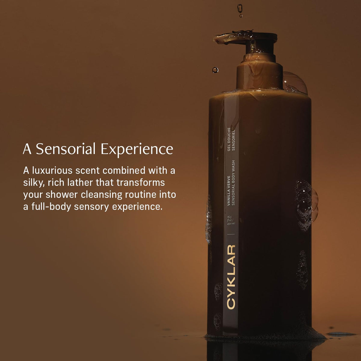 CYKLAR Vanilla Verve Body Wash with floral background