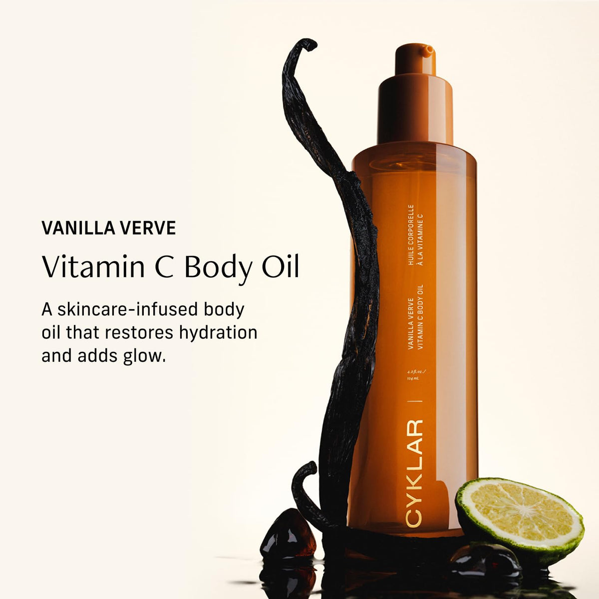 CYKLAR Vitamin C Body Oil with vanilla scent close-up
