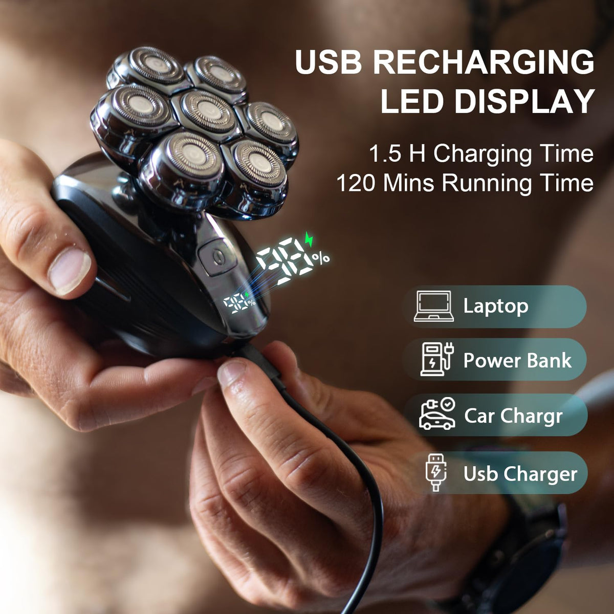 Cyruzi Head Shaver LED display showing battery level