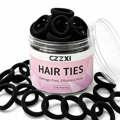CZZXI 150ct Hair Ties in black storage jar front view