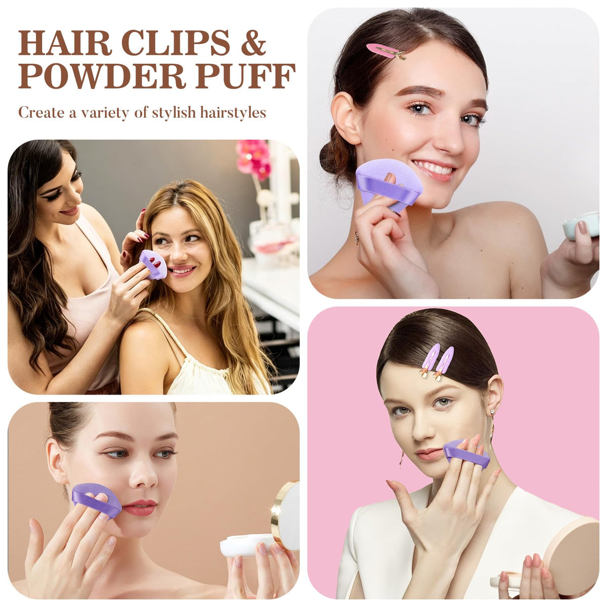 D Creaseless Hair Clips and Powder Puffs set packaging