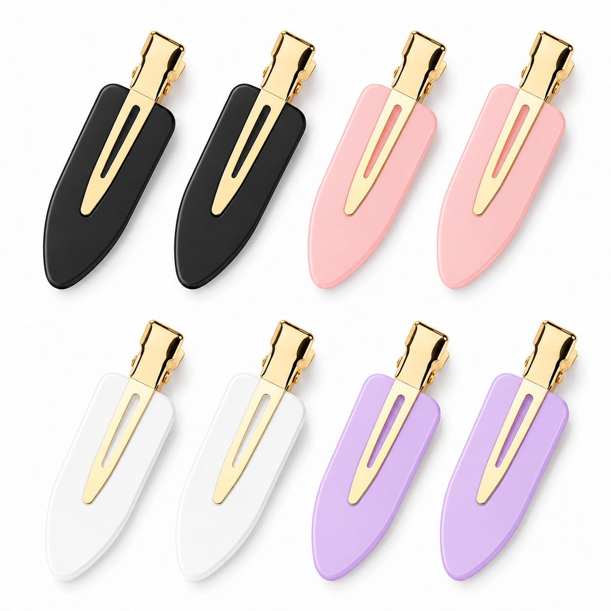 D Creaseless Hair Clips set in Black, White, Pink, and Purple