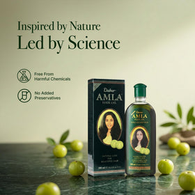 Dabur Amla Hair Oil with natural ingredients background