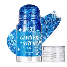 DAGEDA Blue Body Glitter Stick front view with holographic finish
