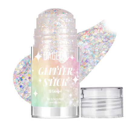 DAGEDA Colorful White Body Glitter Stick front view with holographic sparkle