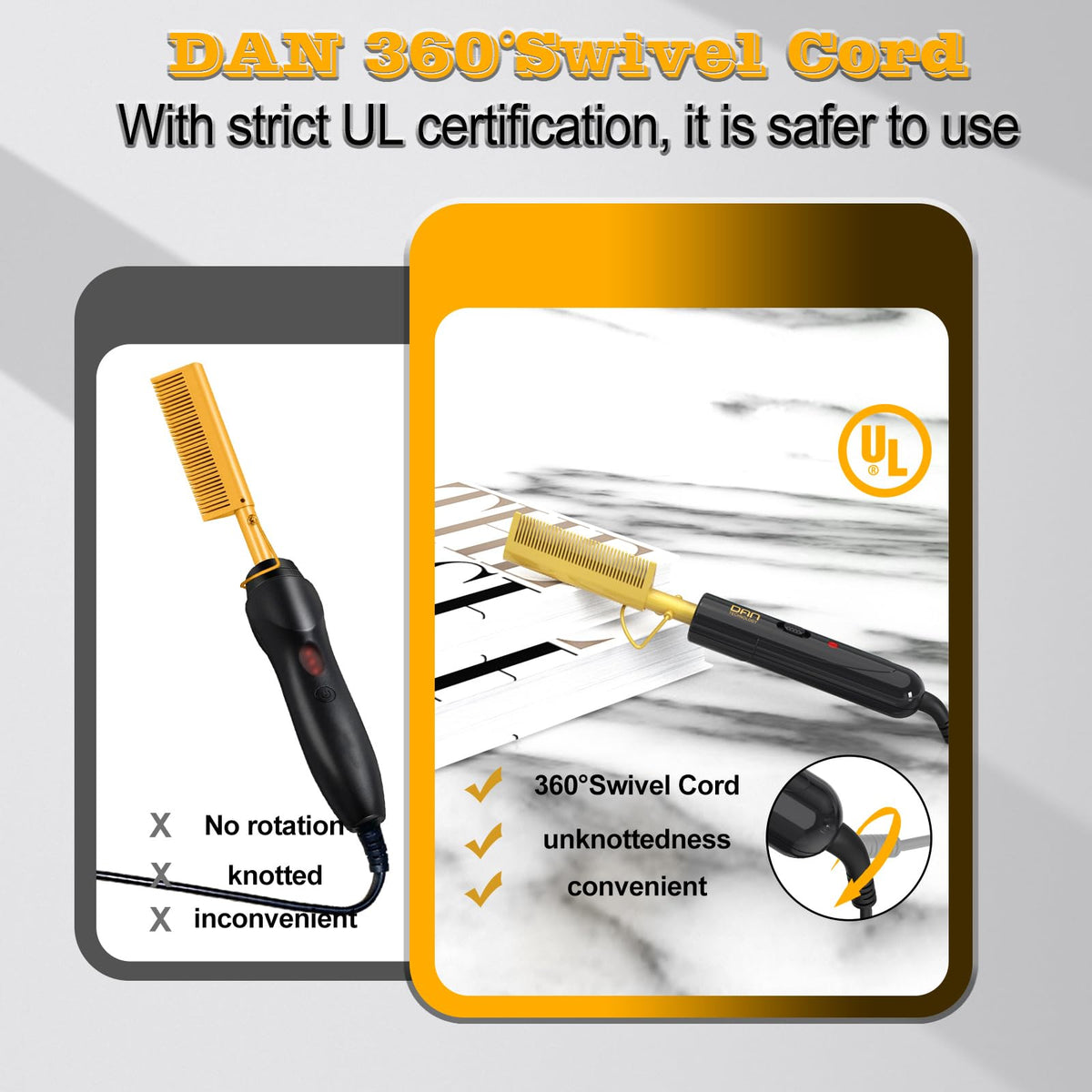 DAN Technology Hot Comb Electric demonstrating use on hair