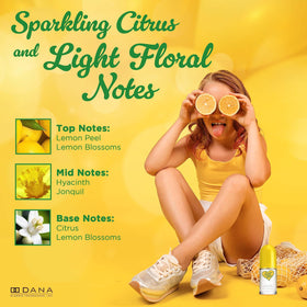 Dana Love's Fresh Lemon Cologne Mist packaging with lemon accents