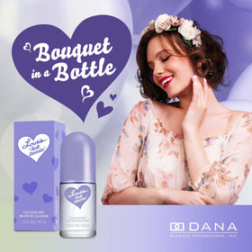 Dana Love's Soft Jasmin Cologne Mist 1.5oz bottle with floral background
