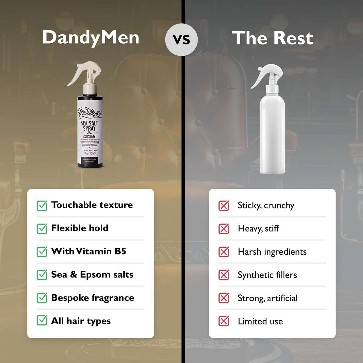 DandyMen Sea Salt Spray application on damp hair