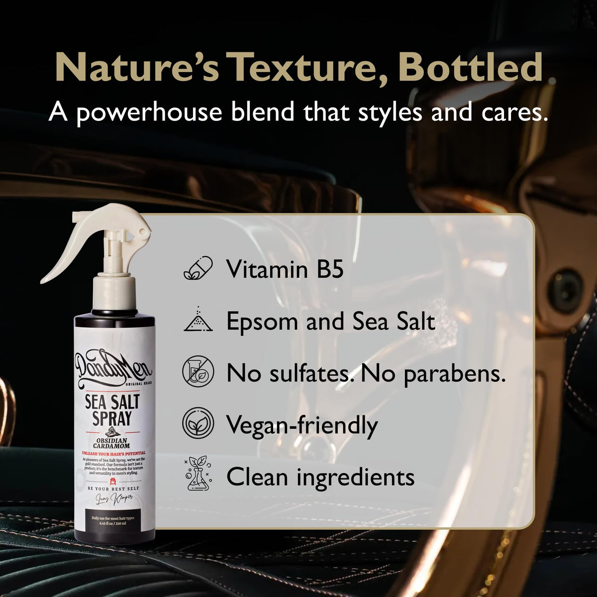 DandyMen Sea Salt Spray for a messy hairstyle