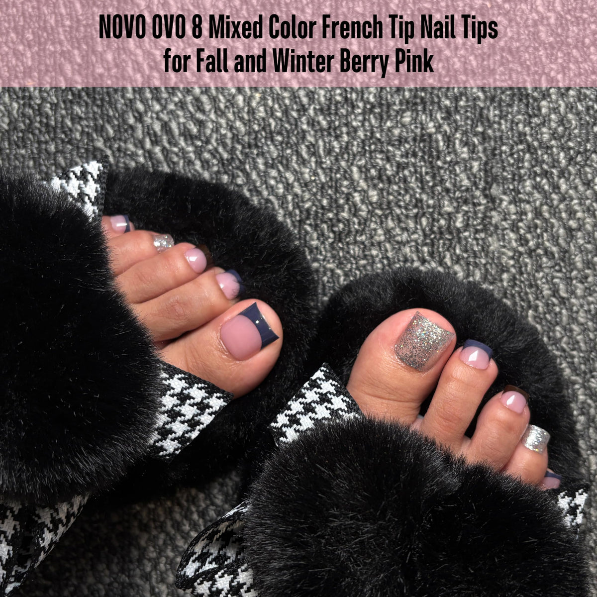 Dark Blue and Wine Red French Tip Toe Nail Tips