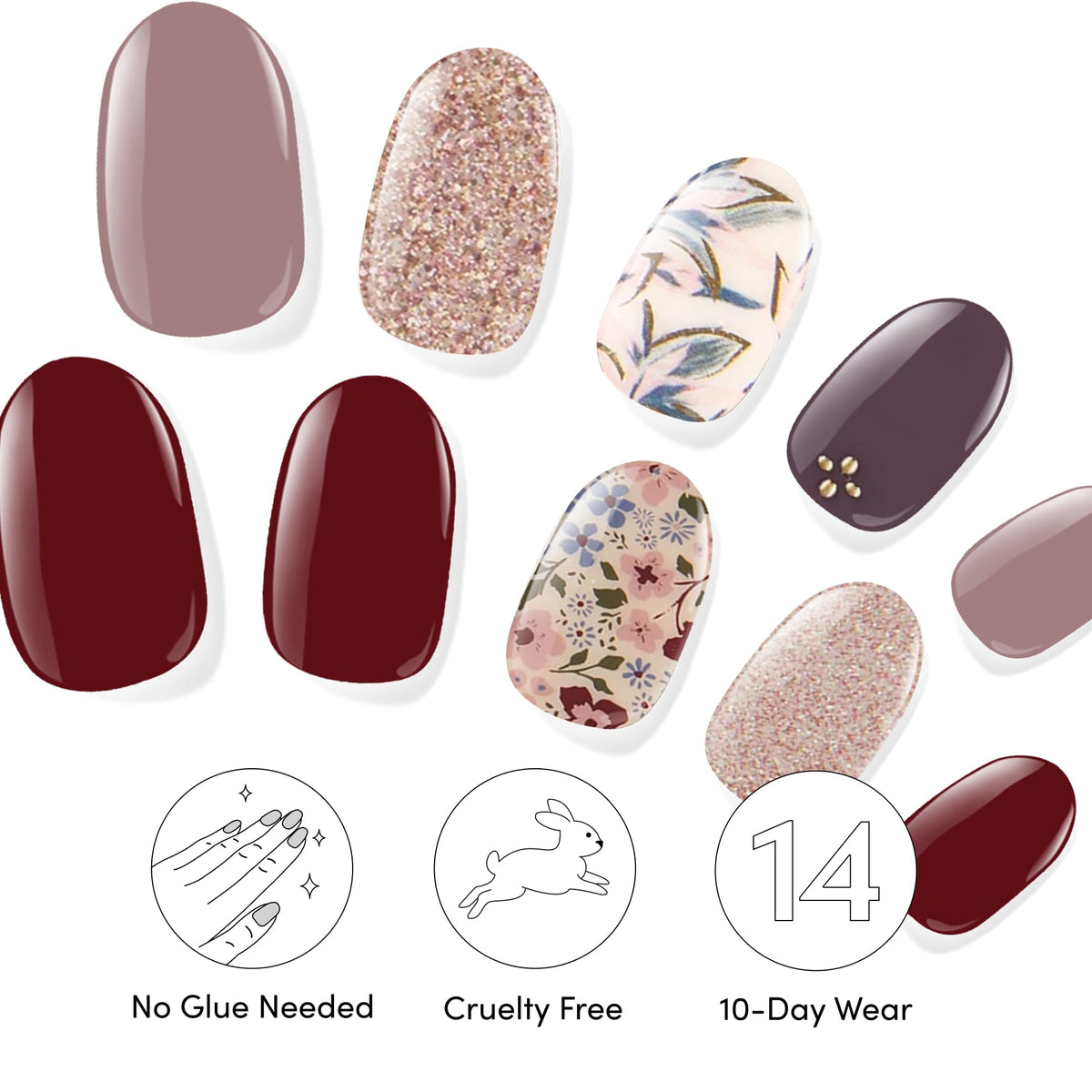 Dashing Diva Alpine Retreat nail strips in use on manicured nails