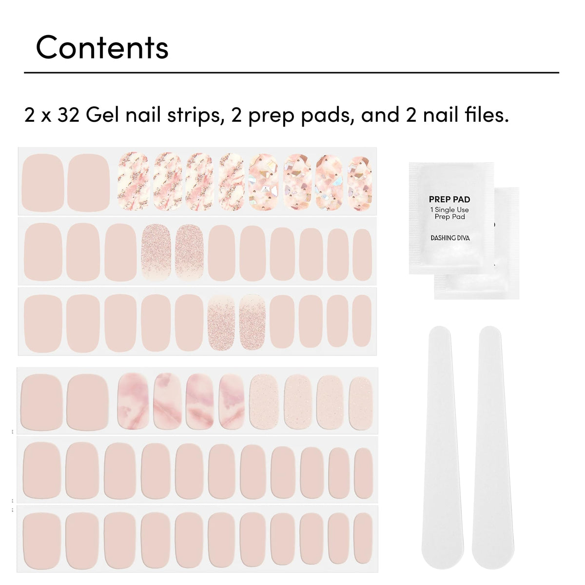 Dashing Diva gel strips in packaging showcasing included accessories