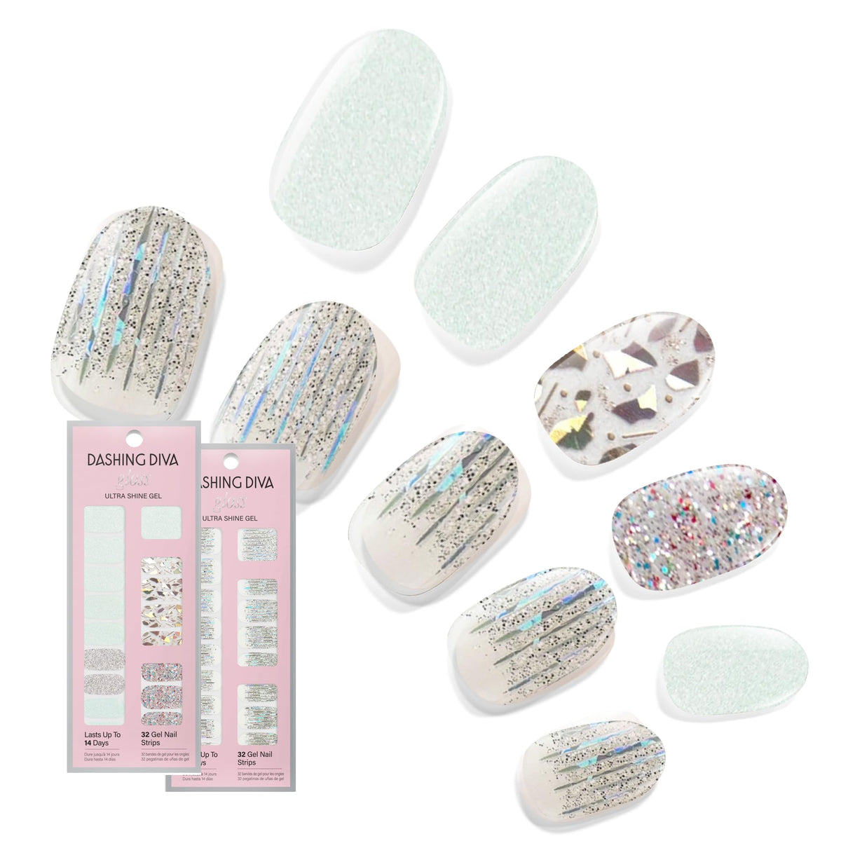 Dashing Diva Gloss Nail Strips Bundle front view with Meteor Shower and Going Platinum sets