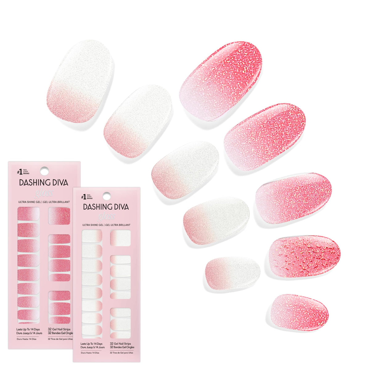 Dashing Diva Gloss Nail Strips Bundle front view with Smitten at Sundown and Mini Skirt sets