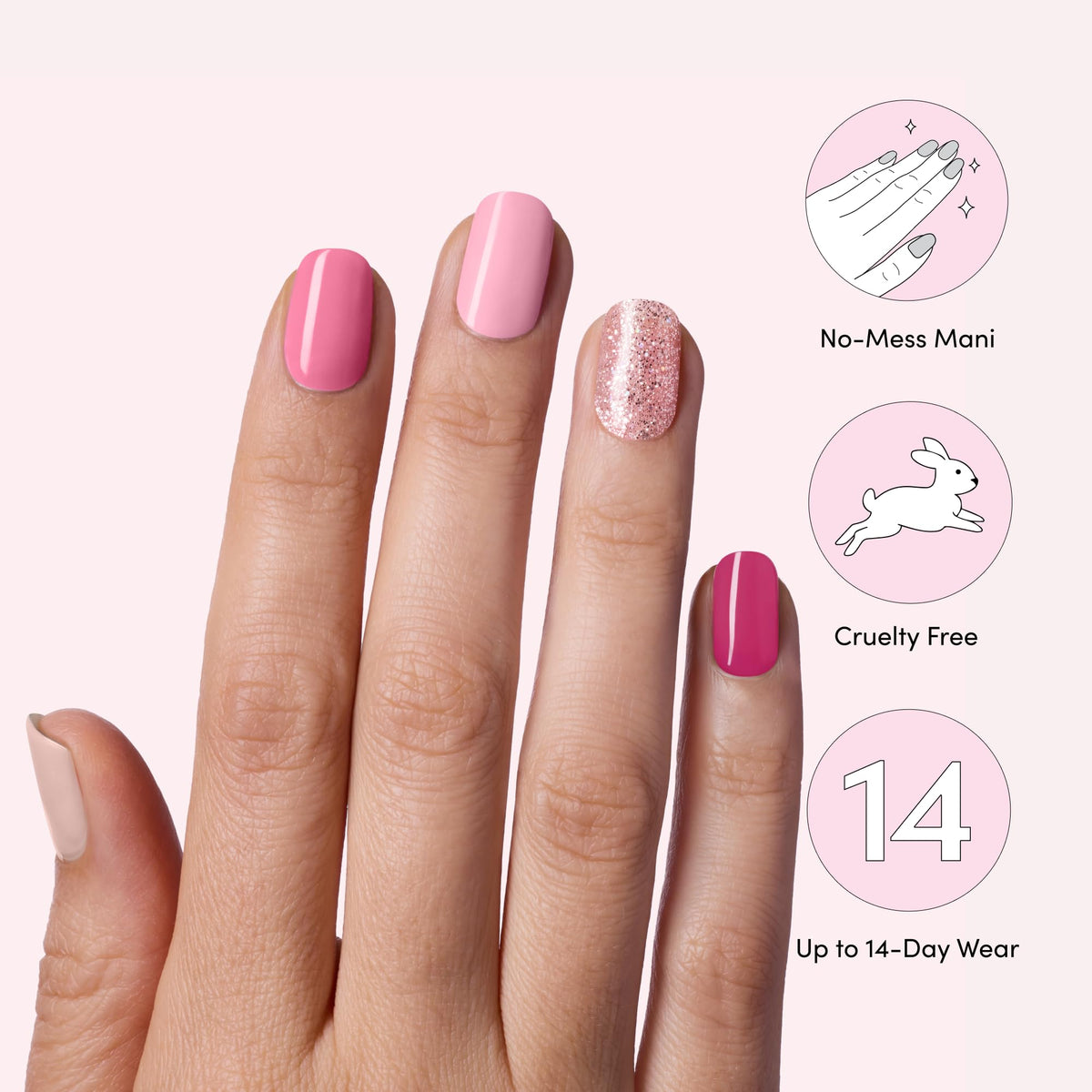 Dashing Diva Gloss Nail Strips close-up of pink gel wraps
