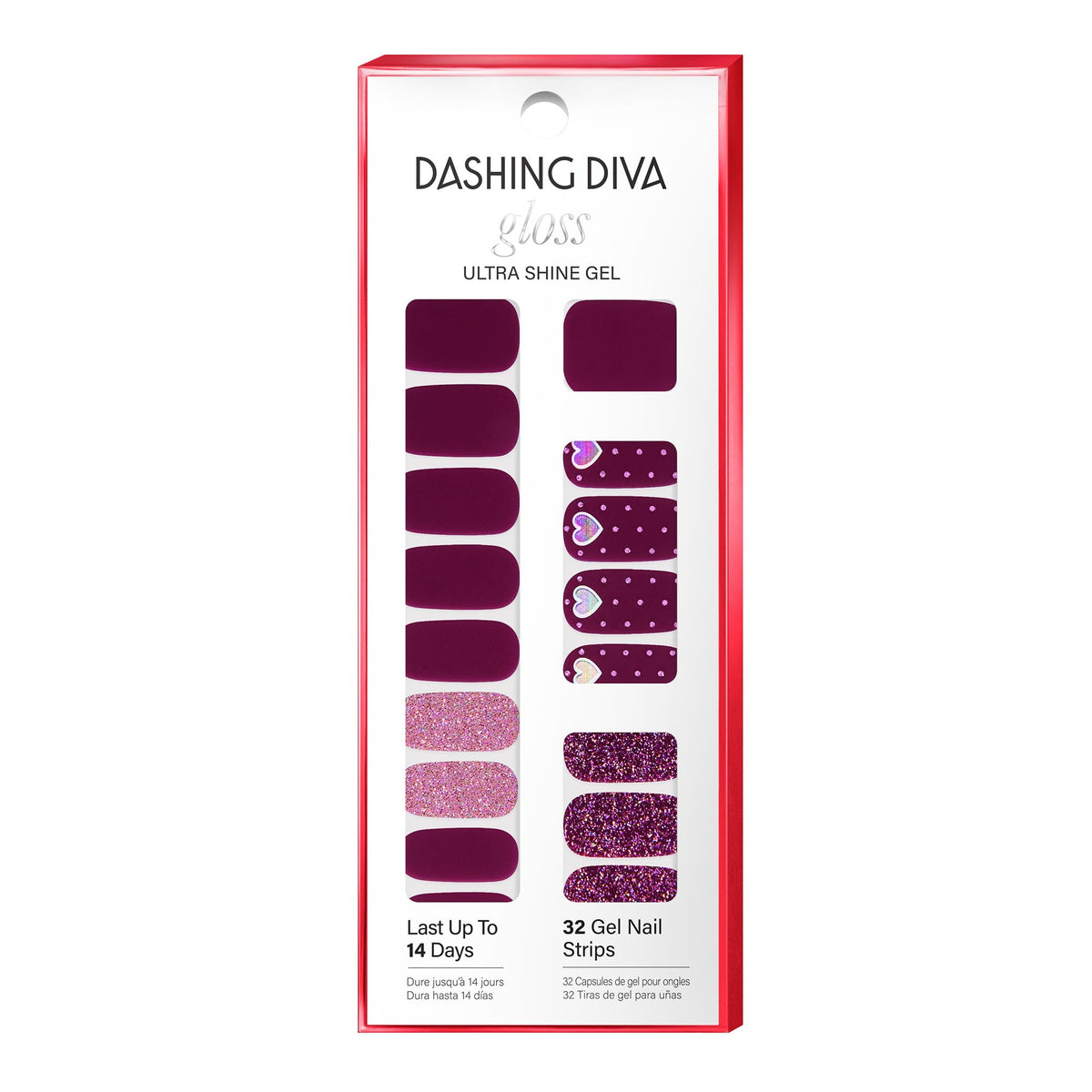 Dashing Diva Gloss Nail Strips pack with 32 wraps and a prep pad