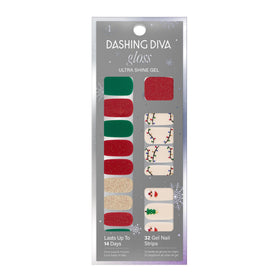 Dashing Diva Gloss Nail Strips Santa Baby front view with festive designs
