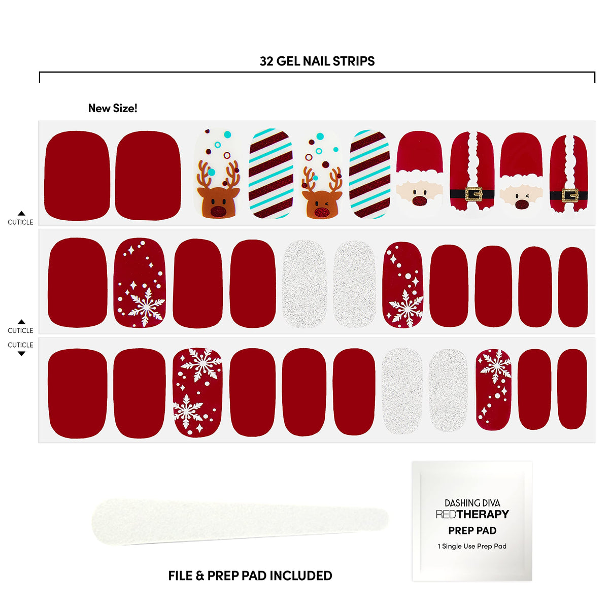 Dashing Diva nail strips packaging with included prep pad and file