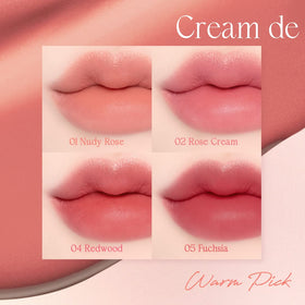 dasique Cream De Rose Tint #04 Redwood applied on lips