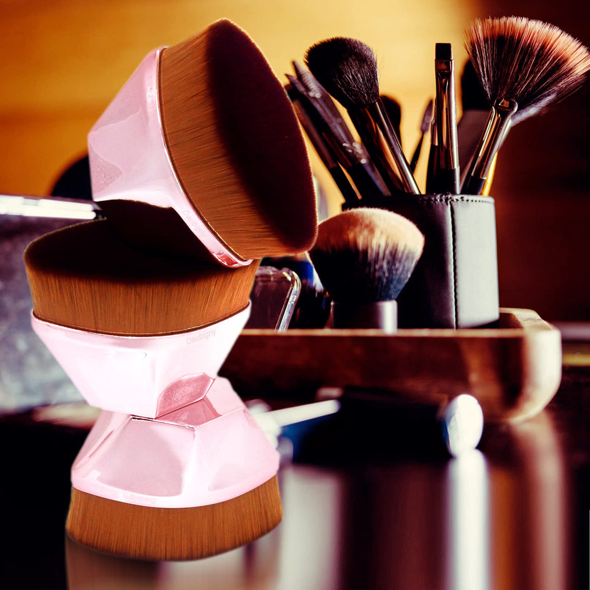 Daubigny Foundation Brush displayed on a vanity