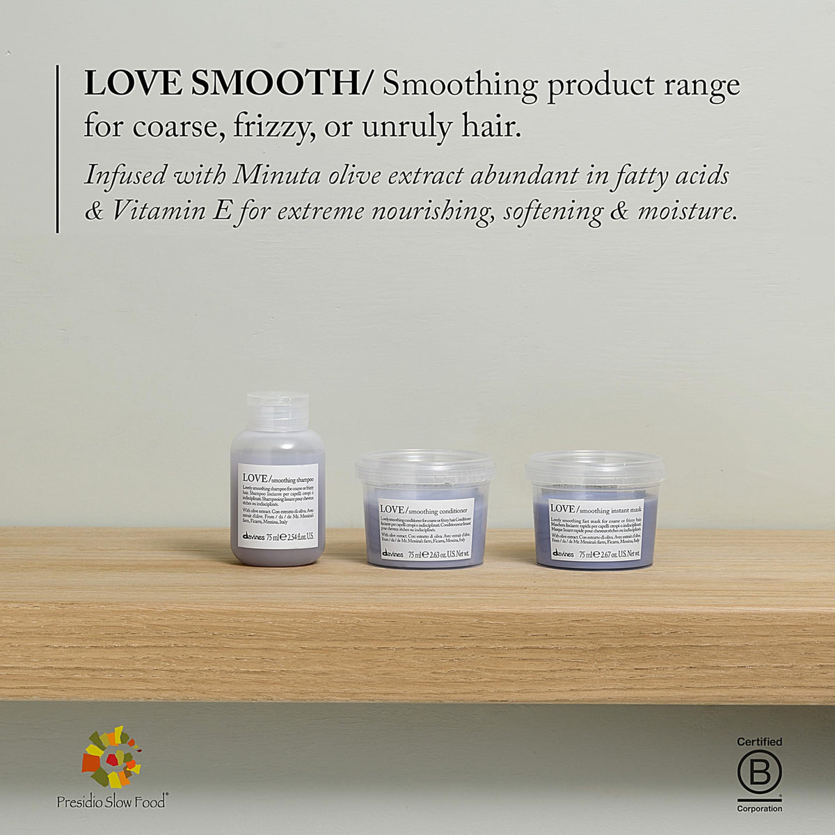 Davines LOVE Smoothing Conditioner in a bathroom setting