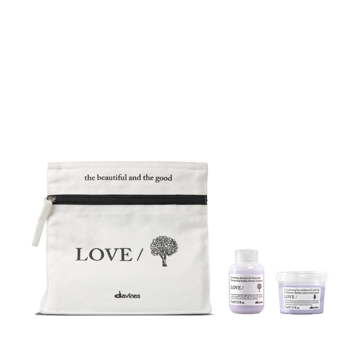 Davines LOVE SMOOTHING Discovery Kit travel size shampoo and conditioner front view