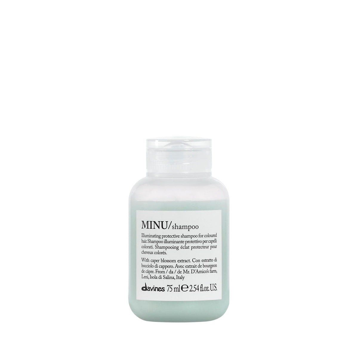 Davines MINU Shampoo 93g front view with caper blossom extract
