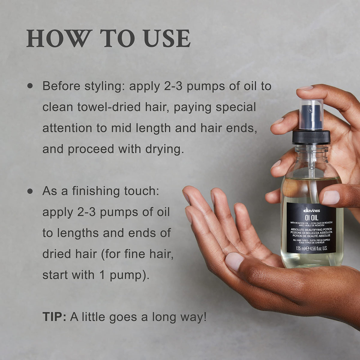 Davines OI Oil 150g with a close-up of texture