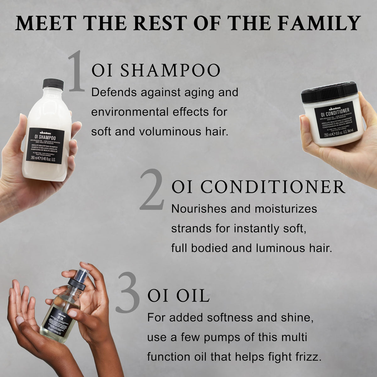 Davines OI Shampoo 330g with natural ingredients