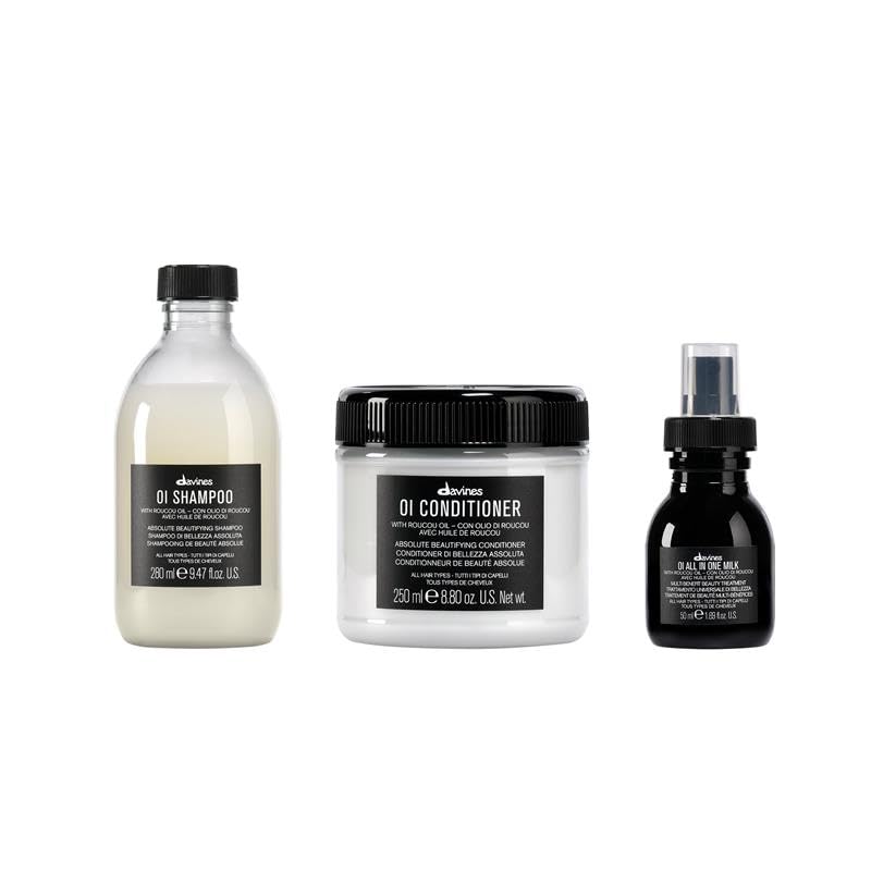 Davines OI Softness & Shine Trio set including shampoo, conditioner, and mini All In One Milk