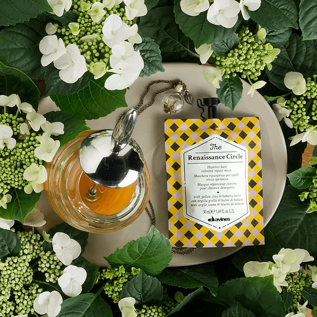 Davines The Renaissance Circle Repairing Mask in a bathroom setting