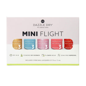 Dazzle Dry Mini Flight lacquer bottles showcasing a variety of colours