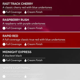 Dazzle Dry Rapid Red lacquer bottle with full coverage cream
