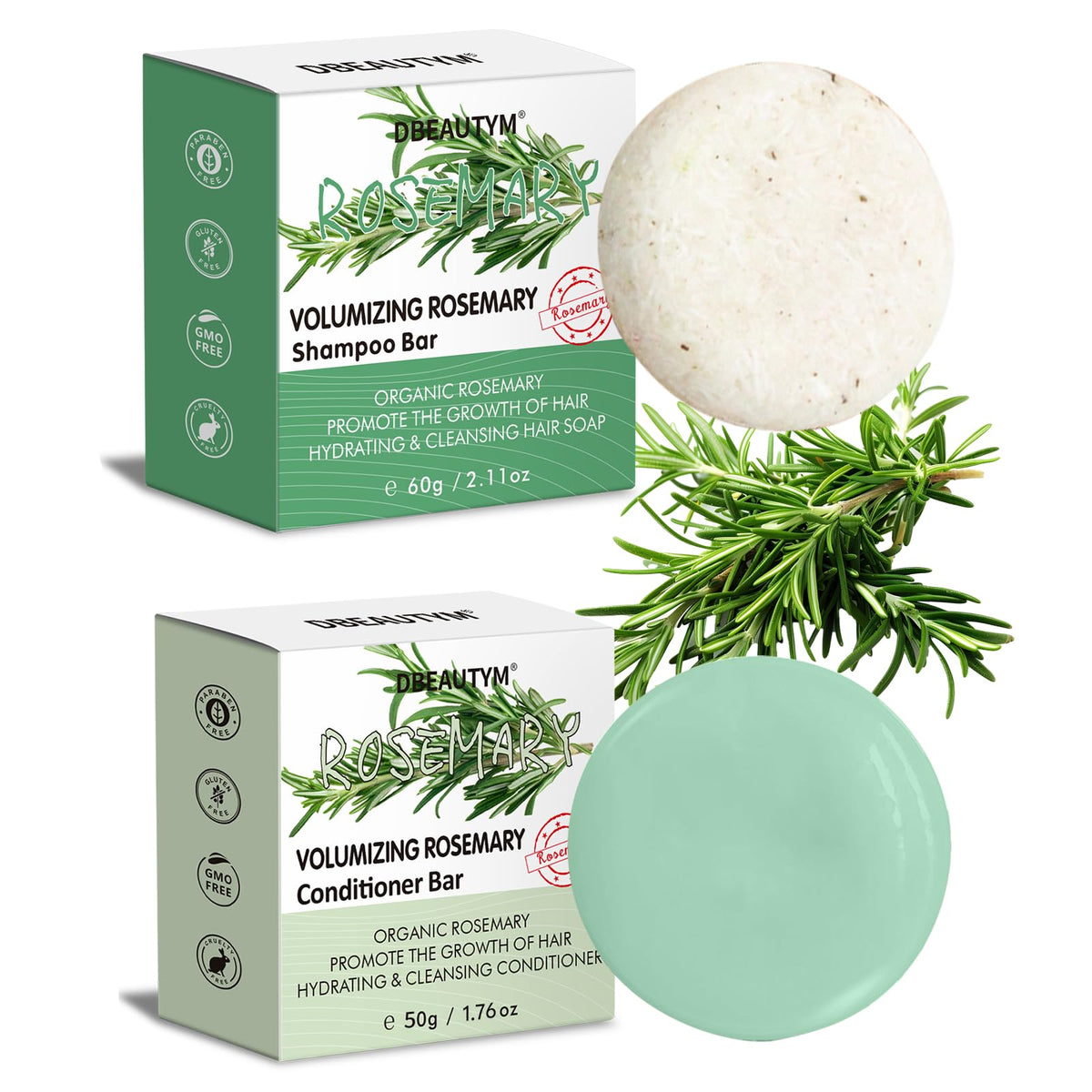 DBEAUTYM Rosemary Shampoo and Conditioner Bar Set front view