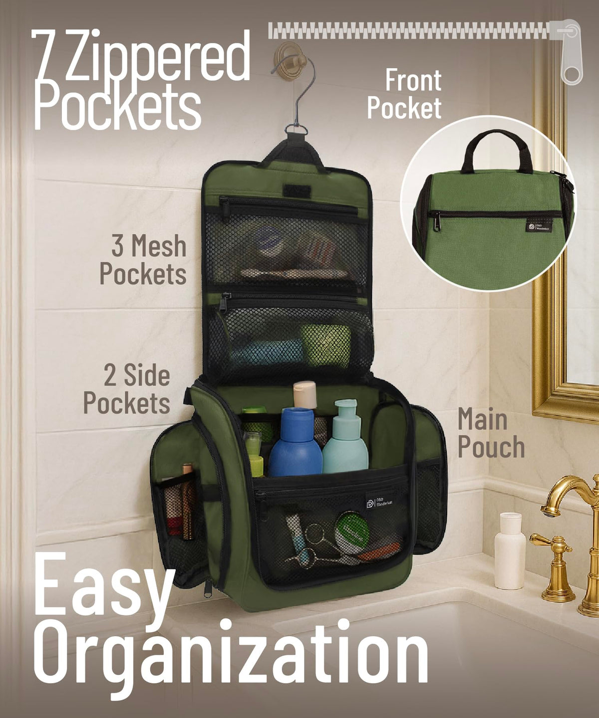 DD D&D Wanderlust Hanging Toiletry Bag with XXL metal swivel hook
