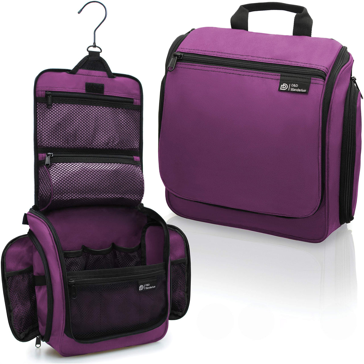 DD D&D Wanderlust Hanging Travel Toiletry Bag front view with compartments